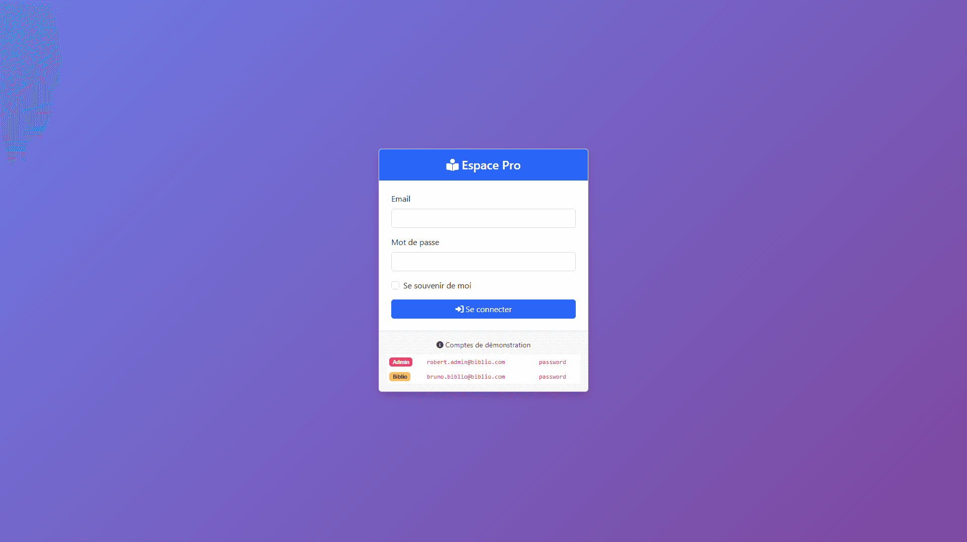 Page de connexion au Back-office