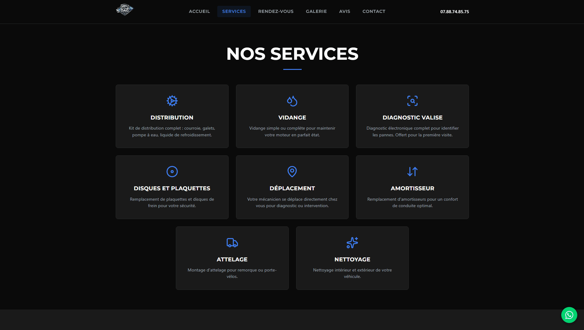 Page services — 8 catégories de prestations