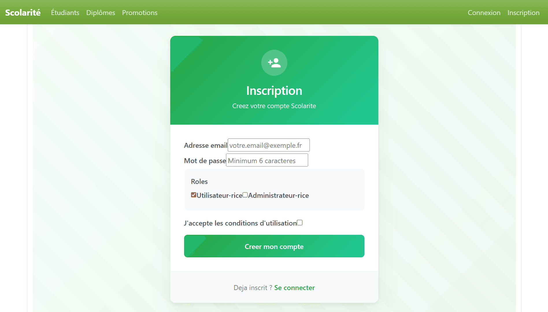 Liste des étudiants