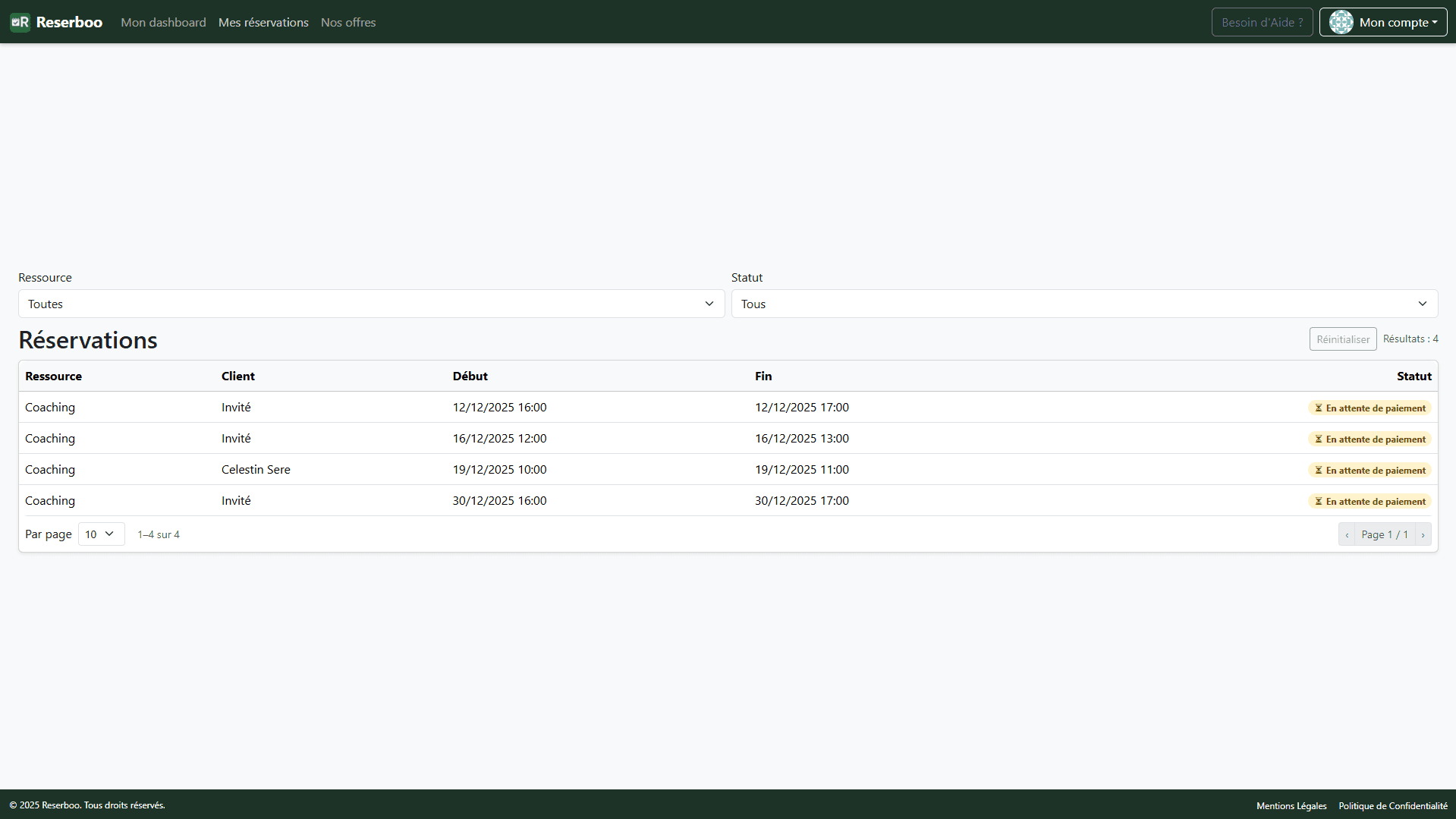 Réservations Reserboo